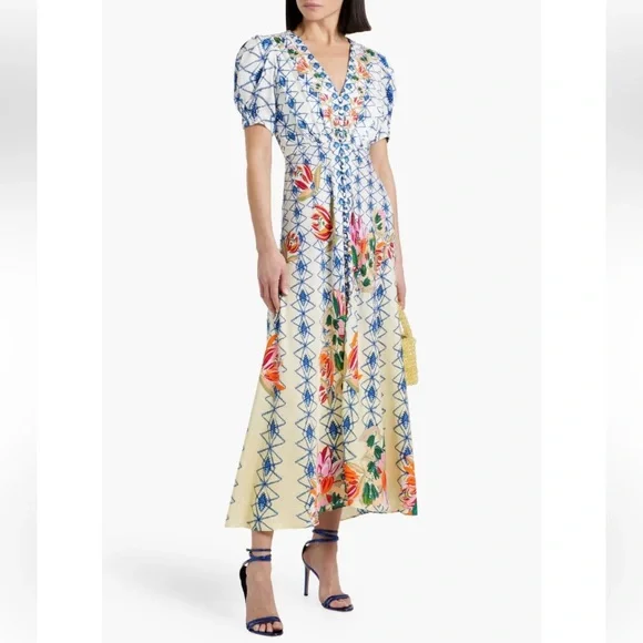 saloni lea long dress SALONI LEA SILK LONG DRESS IN FLORAL SERRAMENTO – MaruschkadeMargo main image 1